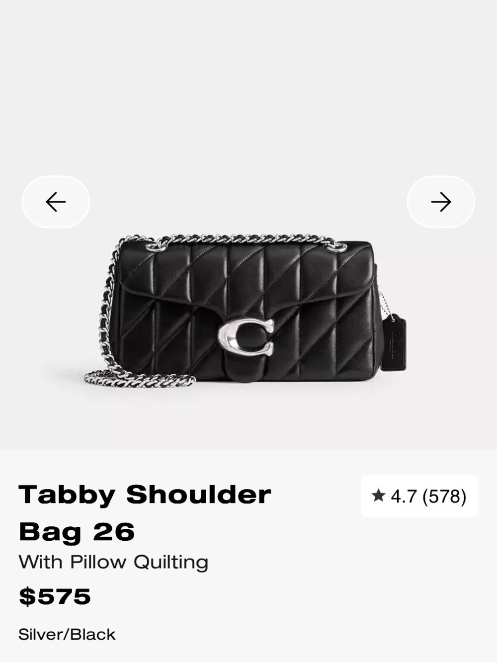 Coach Tabby Shoulder Bag 26 in Black with Silver Hardware